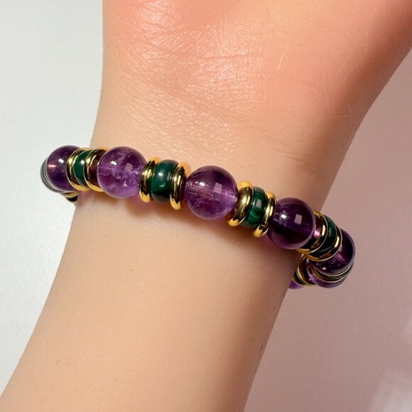 Amethyst & Malachite Jewelry Set – Bracelet + Earring - Picture 9 of 12